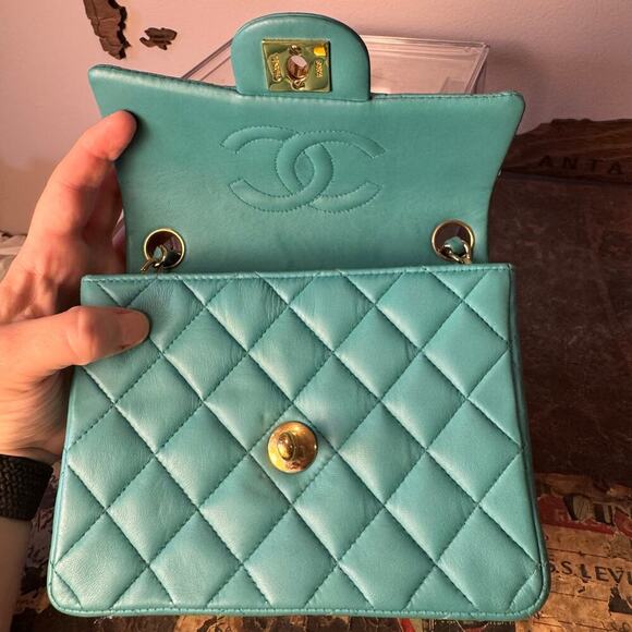 Chanel Teal Mini Rectangular Lambskin Chain Shoulder Bag Series 7 2002-03 GHW - Picture 7 of 12